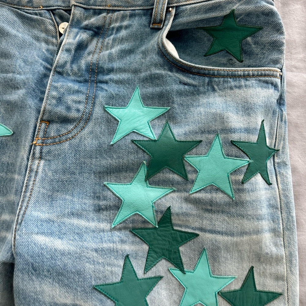 Amiri Chemist Leather Star Blue Jeans in light indigo sz 30 - Picture 5 of 10